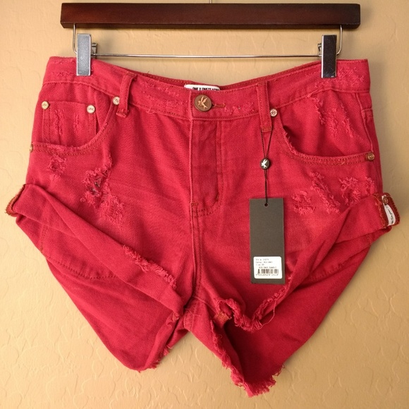 One Teaspoon Pants - One Teaspoon X Distressed Cutoff Red Bandits Short